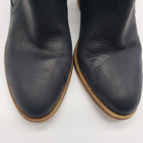Lucky Brand women US 9.5 black ankle booties leather stacked heel side zip snap - Picture 13 of 14